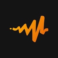 a logo with an orange sound wave on a black background