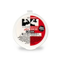 a tin of cream with a red and white label on it