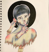 a drawing of a woman with a pierced ear