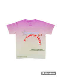 a pink t - shirt that says, in god we fight