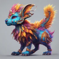 a colorful dog with colorful feathers