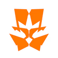 an orange logo with two triangles in the shape of a cat