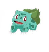 a drawing of a pokemon with a green leaf