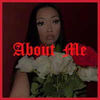 a woman holding a bouquet of roses with the words about me