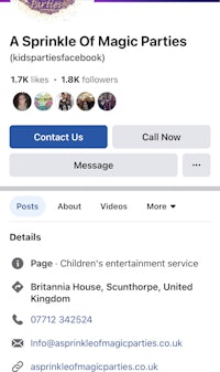 a facebook page for a sparkle of magic parties