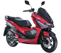 a red and black motorcycle on a white background