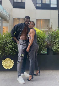 a man and woman standing next to each other