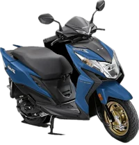 the blue scooter is parked on a white background
