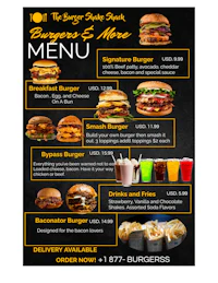 a black and yellow menu for a fast food restaurant