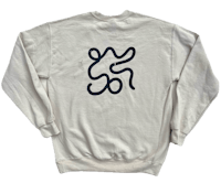 the back of a sweatshirt with a blue design on it