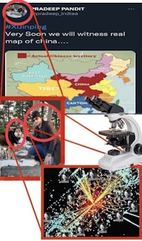 a picture of a microscope and a map of china