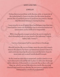 a pink and white poster with the words jewelry and tips