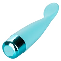 a blue and silver sex toy on a white background