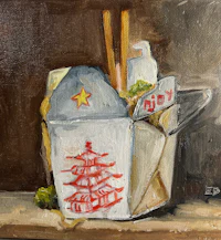 a painting of chopsticks in a box