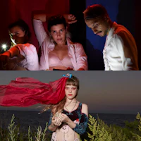 a woman in a red dress and a woman in a red dress