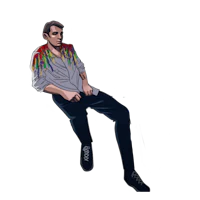 a drawing of a man sitting on a chair