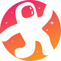 a white and orange icon with an astronaut in it