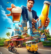 a poster for a movie with a man holding a beer in front of a city