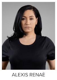 alexis renae is a model in a black t - shirt