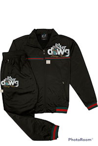 a black track suit with the word gucci on it