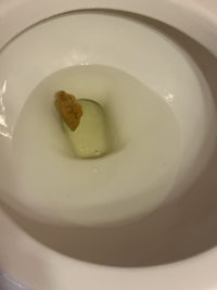 a toilet bowl with a piece of gum in it