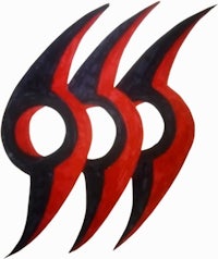 three red and black dragons on a white background