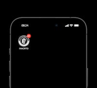 a phone with a black screen and a logo on it
