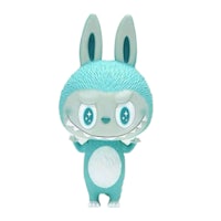 a toy bunny with blue eyes and ears