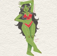 an illustration of a troll woman in a bikini