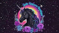 an image of a unicorn with purple roses in the background
