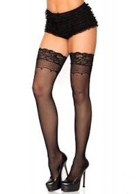 black fishnet thigh high stockings