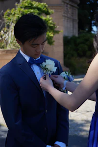a woman wearing a blue suit