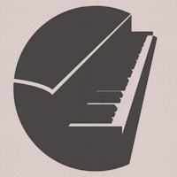 a piano is shown in a circle on a beige background