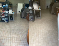 before and after pictures of a tiled floor in a kitchen