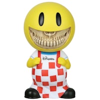 a yellow figurine with a checkered apron