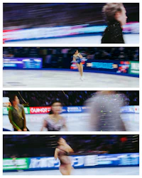 a collage of pictures of ice skaters in action