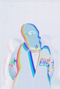 an image of a man standing in front of a colorful background