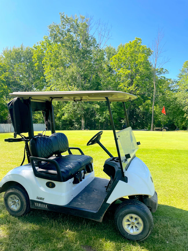 White golf cart on the course