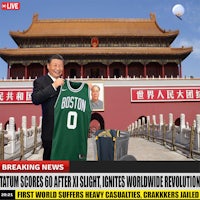 a man holding a jersey in front of a building