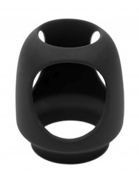 a black earbud holder on a white background