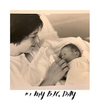 a photo of a woman holding a baby with the text my big day