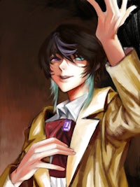 a drawing of an anime character in a trench coat