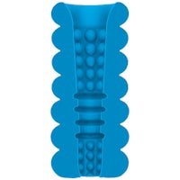 a blue plastic sock with a hole in the middle