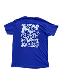a blue t - shirt with a design on it