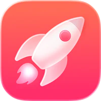 a pink square icon with a rocket on it