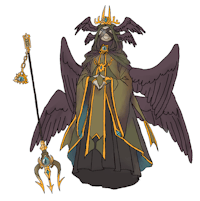 a character with wings and a staff