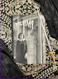 a book with a picture of a woman and a sword