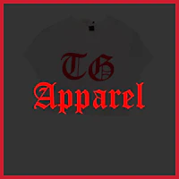 a white t - shirt with the words tg apparel on it