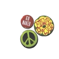 a set of buttons with a peace sign on them