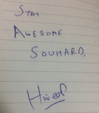 a notebook with the words stay awesome squard hihi